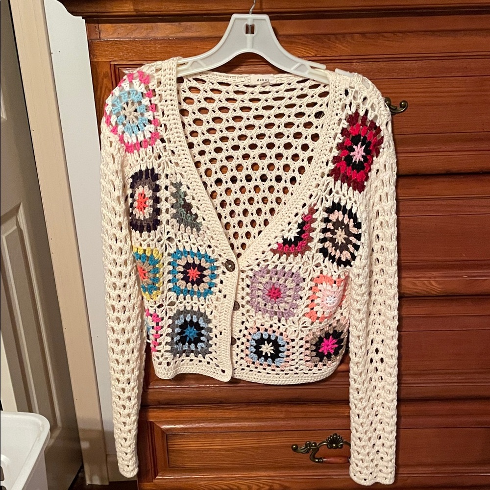 Debut Multicolor Crochet Women's Cardigan